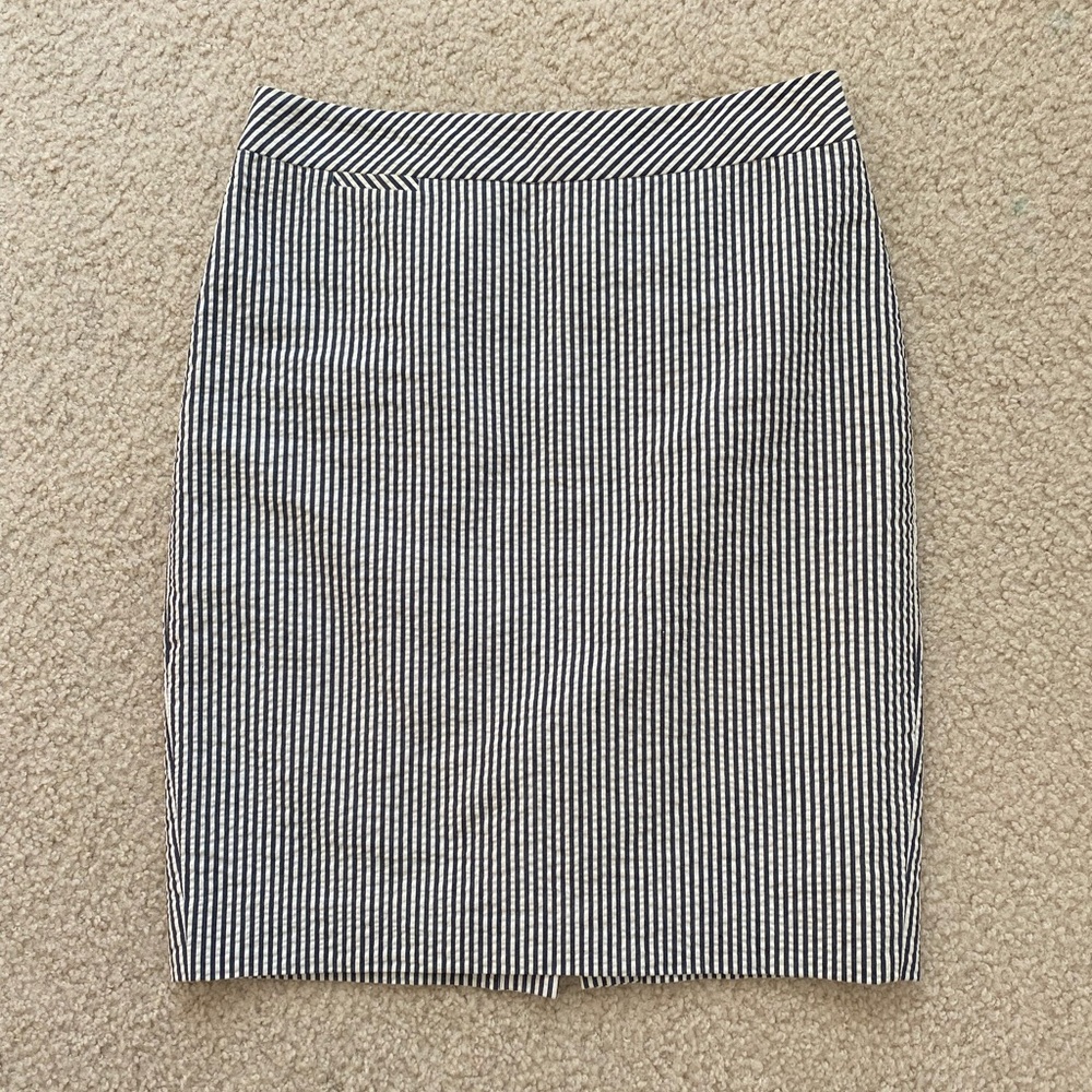 J. Crew White and Blue Seersucker Pencil Skirt
